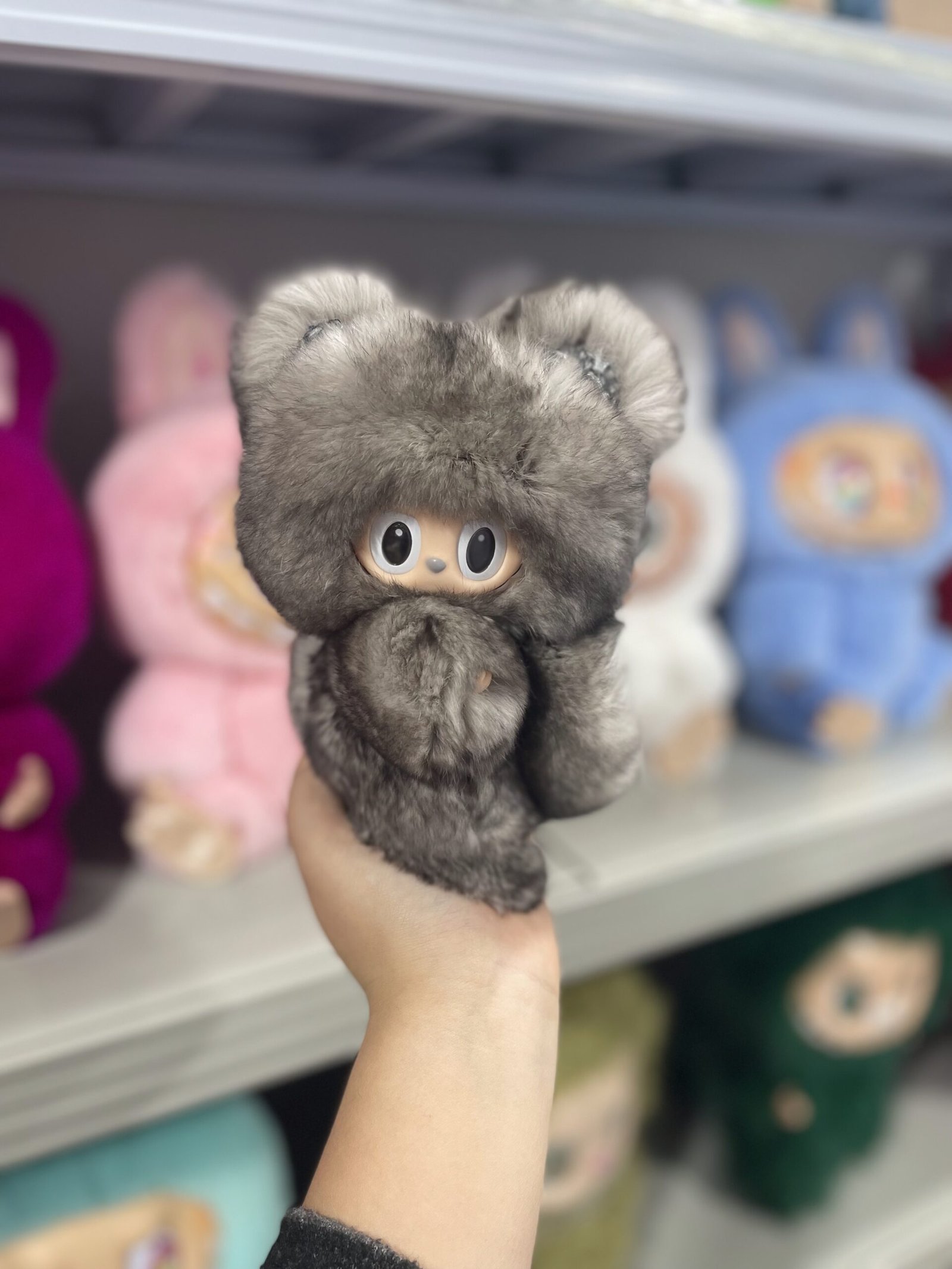 18cm Handmade Custom REAL FUR magnetic heart grey bear vinyl plush pendant