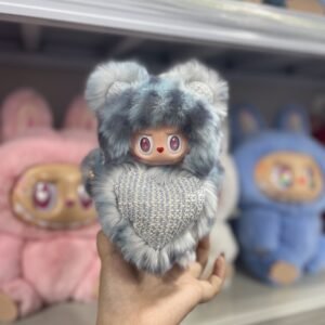 18cm Handmade Custom REAL FUR  magnetic heart multi-blue bear vinyl plush pendant