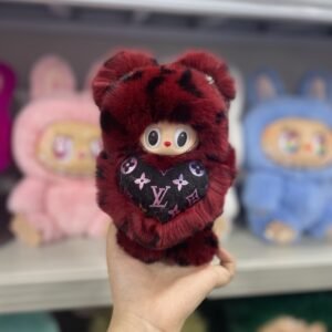 18cm Handmade Custom REAL FUR magnetic heart red lv bear vinyl plush pendant