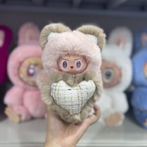 18cm Handmade Custom REAL FUR  magnetic heart brown pink bear vinyl plush pendant