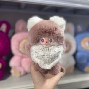 18cm Handmade Custom REAL FUR magnetic heart pink white bear vinyl plush pendant