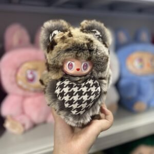 18cm Handmade Custom REAL FUR magnetic heart choccolate bear vinyl plush pendant