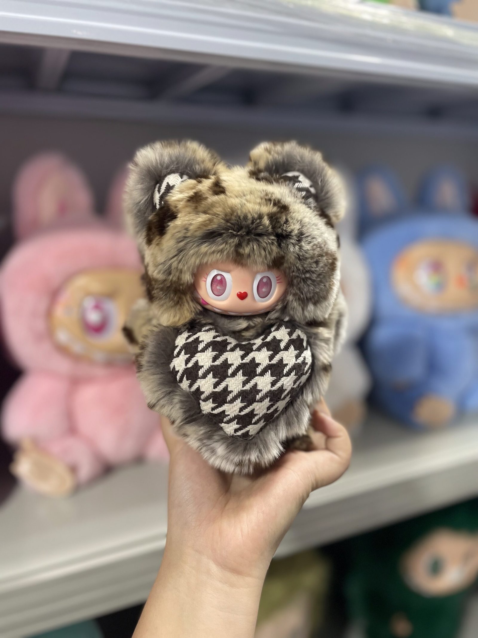 18cm Handmade Custom REAL FUR magnetic heart choccolate bear vinyl plush pendant