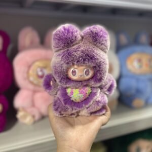 18cm Handmade Custom REAL FUR magnetic heart purple sitting bear vinyl plush pendant