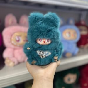 18cm Handmade Custom REAL FUR magnetic heart teal sitting bear vinyl plush pendant