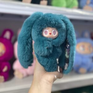 18cm Handmade Custom REAL FUR teal bunnny vinyl plush pendant