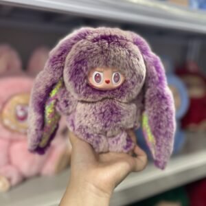 18cm Handmade Custom REAL FUR sequins ears purple bunny vinyl plush pendant
