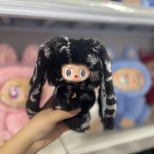 18cm Handmade Custom REAL FUR black lv bunny vinyl plush pendant