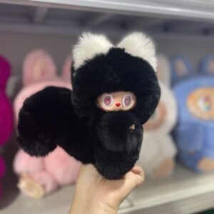 18cm Handmade Custom REAL FUR black kitty vinyl plush pendant