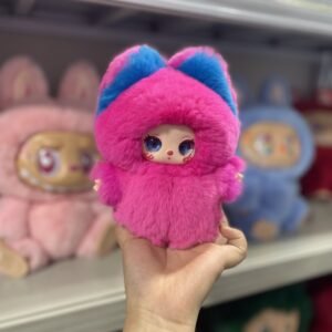 18cm Handmade Custom REAL FUR pink blue baby 3 vinyl plush pendant