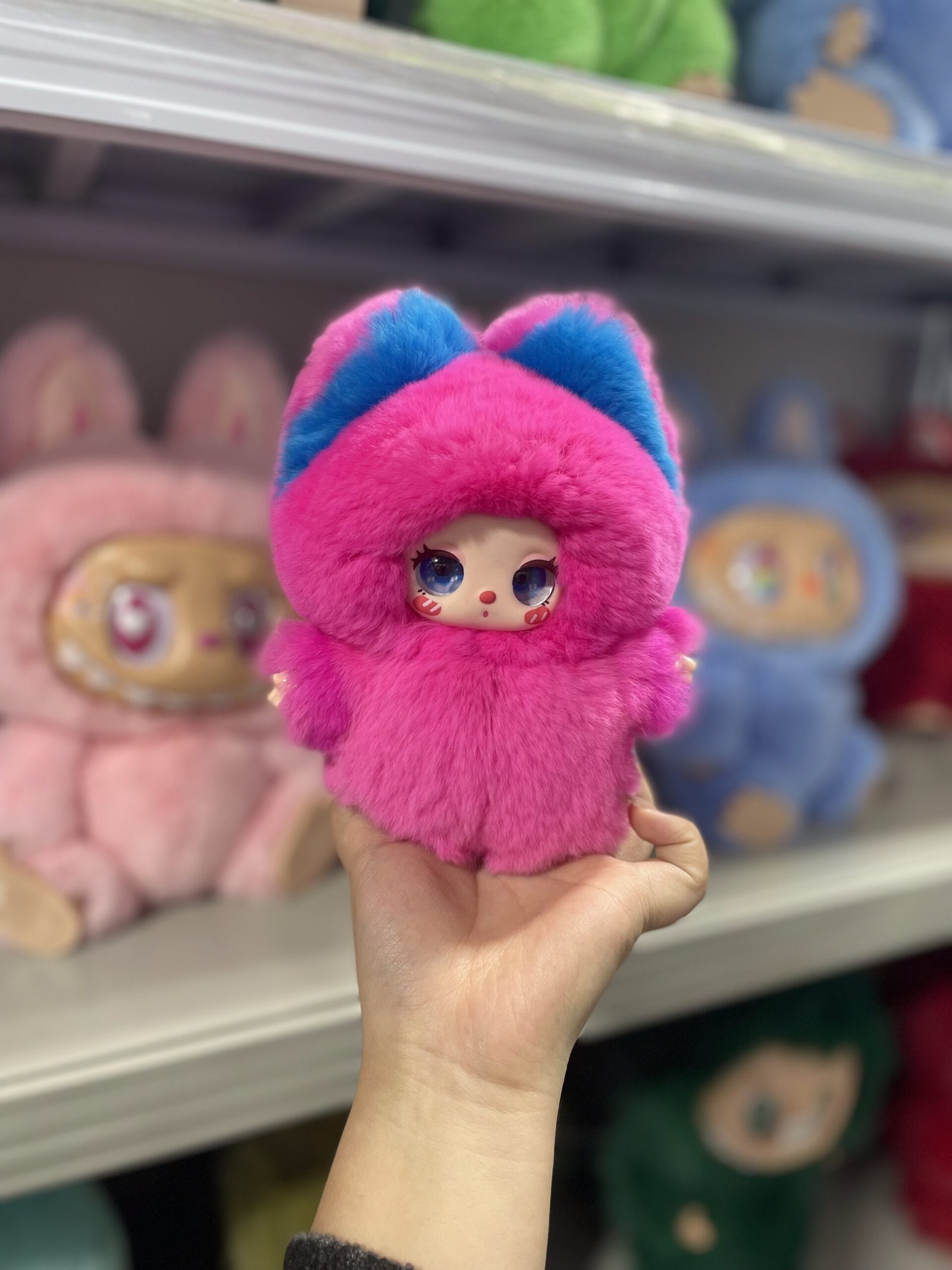 18cm Handmade Custom REAL FUR pink blue baby 3 vinyl plush pendant