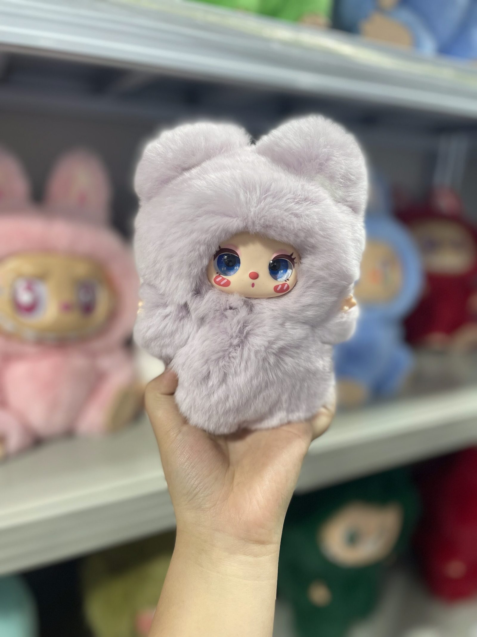 18cm Handmade Custom REAL FUR light purple lila vinyl plush pendant