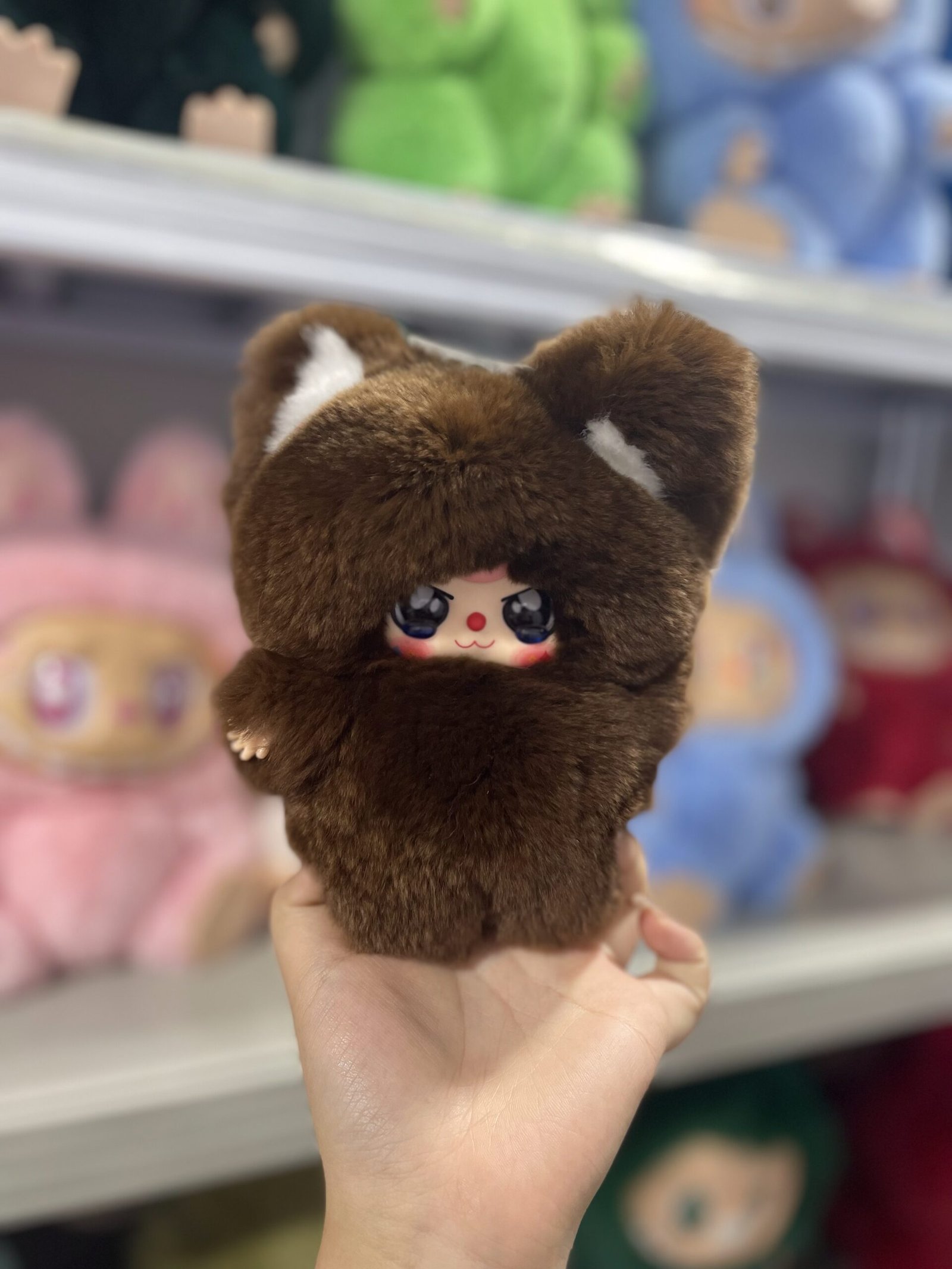 18cm Handmade Custom REAL FUR brown baby 3 vinyl plush pendant