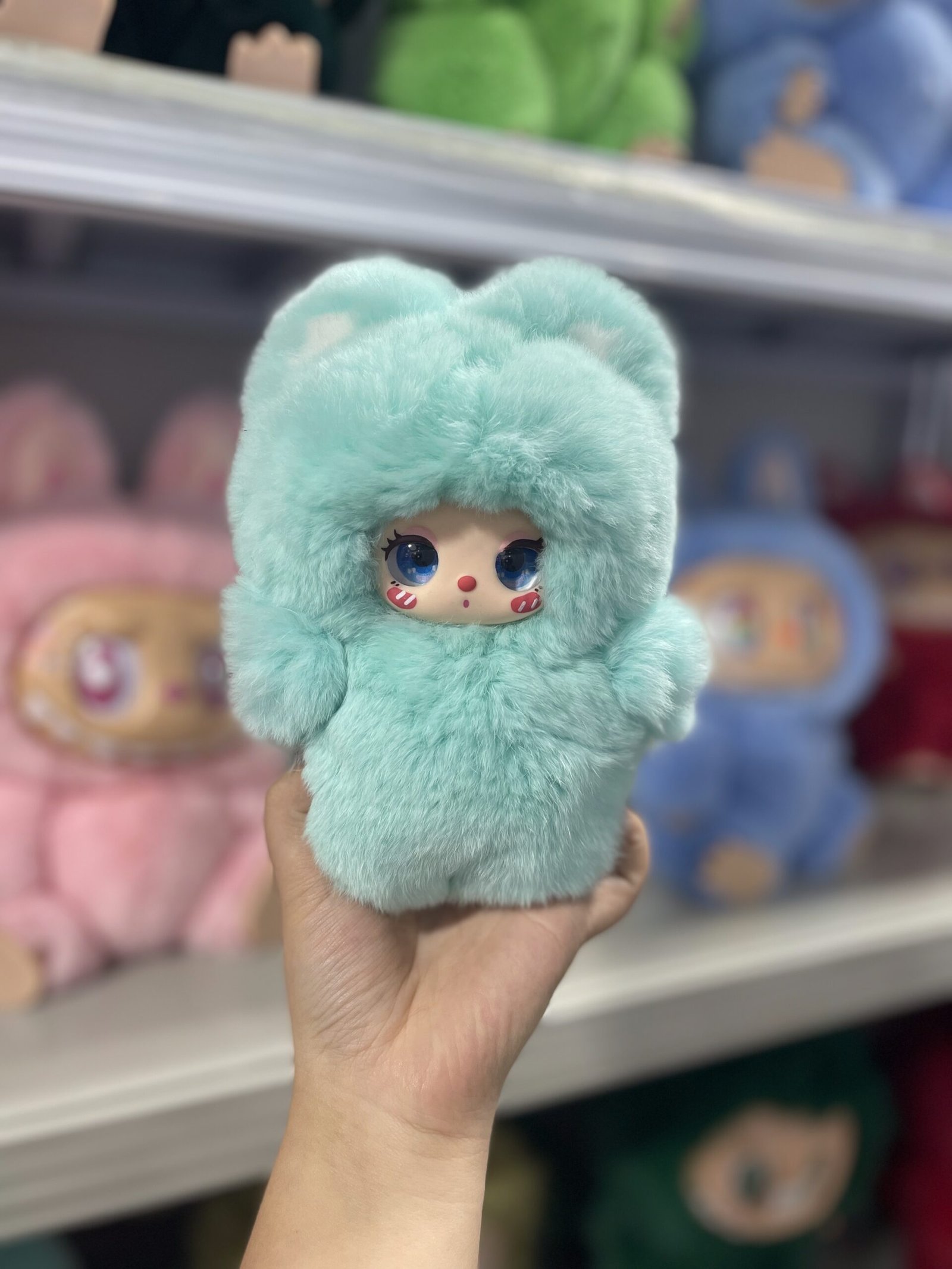 18cm Handmade Custom REAL FUR mint green lila vinyl plush pendant