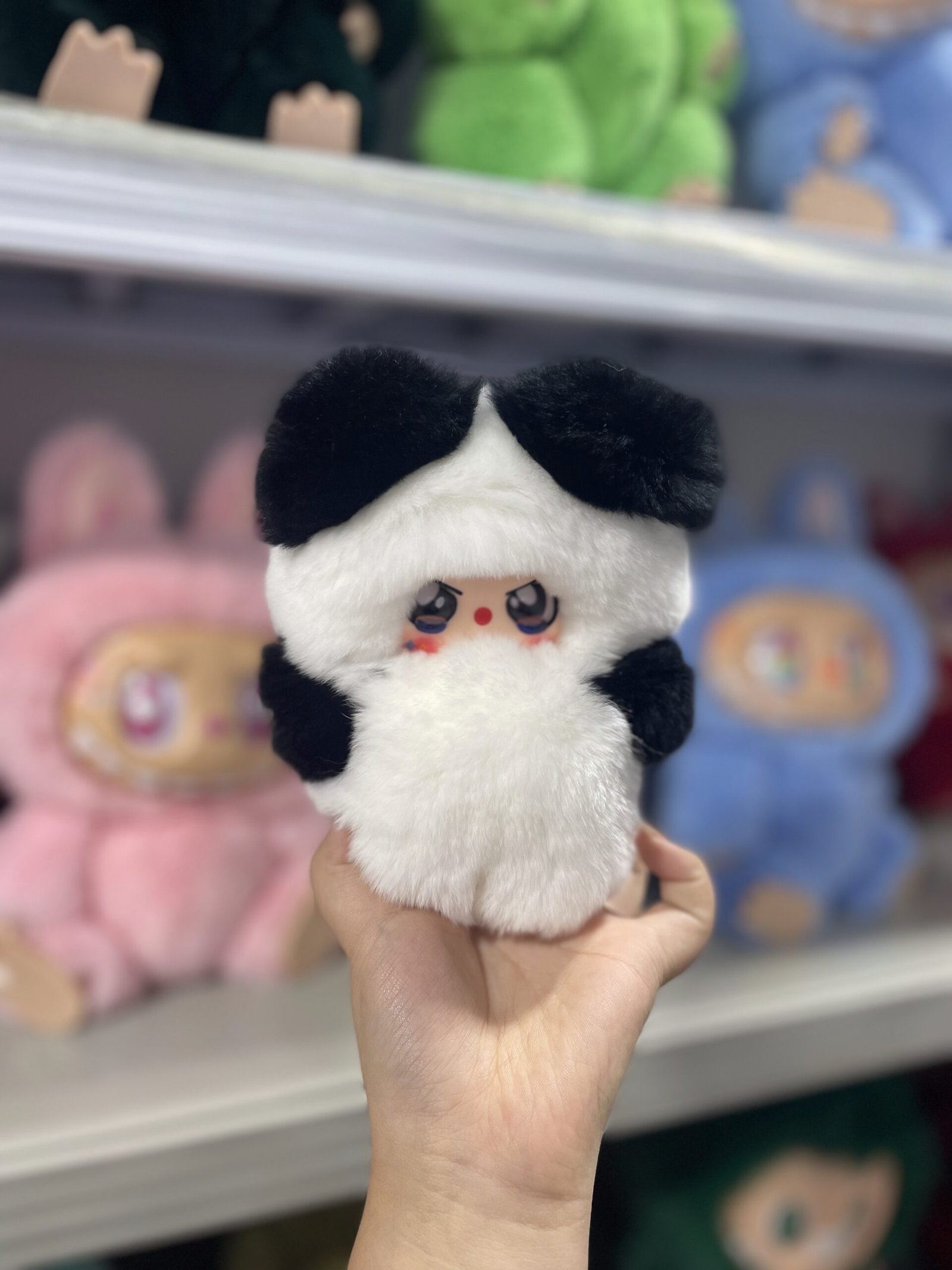 18cm Handmade Custom REAL FUR mint panda color baby3 vinyl plush pendant