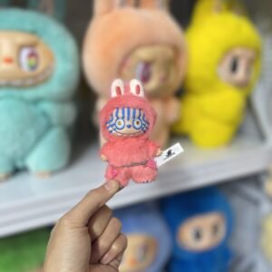 12cm Handmade Custom Mini blue strap printed Labubu vinyl plush pendant